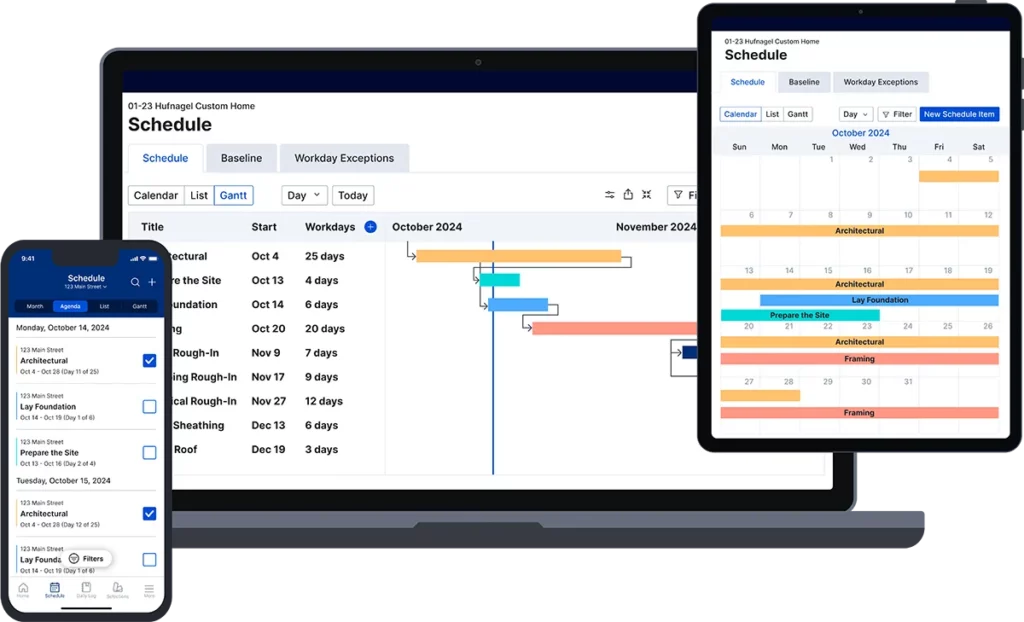 Schedule product UI on laptop, tablet and phone